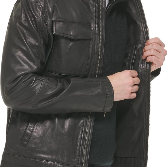 Cole Haan Black Leather Military Jacket - Picture 4 of 8